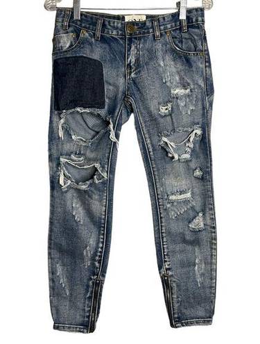 One Teaspoon  Trashed Free Birds Jeans Blue Acid Wash Highly Destroyed SAMPLE