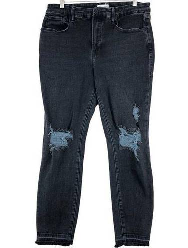 Good American  Womens Size 14/32 Jeans Black Good Legs Distressed Raw Hem Ripped