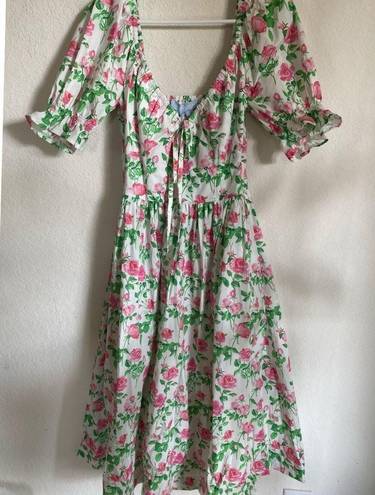 Hill House  The Ophelia Pink Rose Smocked Cottagecore Prairie Midi Dress Size S