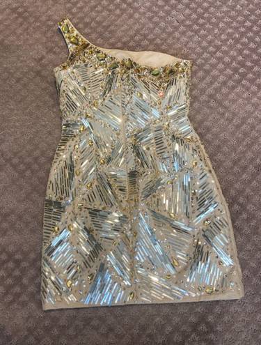 Tony Bowls Gold Beaded Party Dress