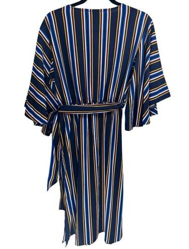 Umgee  Striped Faux Wrap Midi Dress L