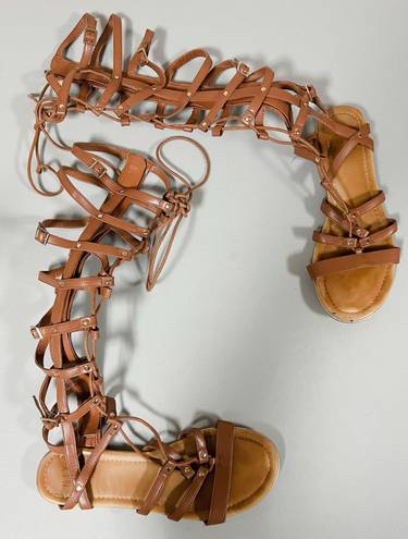 mix no. 6 Brown Tan Leather Gladiator Sandals Flats Shoes Size 9.5 ✨