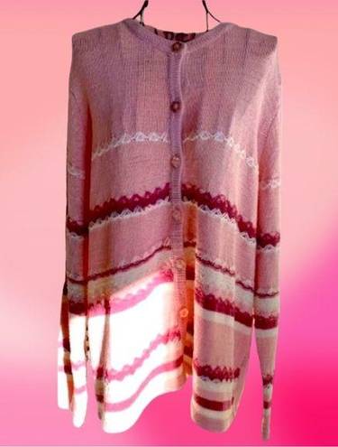 Northern Reflections Vintage  Granny Cardigan Striped Pink Floral Buttons Size XL