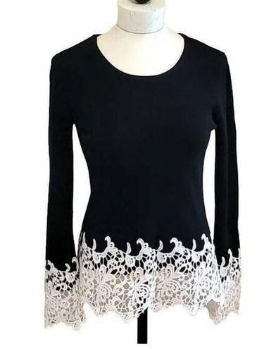 INC . International Concepts Black with Lace Sweater top size lg