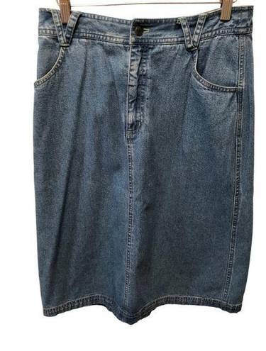 J.Jill  Retro Denim Skirt Sz. 8 Minimalist Knee Length Medium Wash Soft Modest