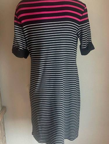 Karen Scott  sport striped dress 100 % cotton stretch size medium sporty dress