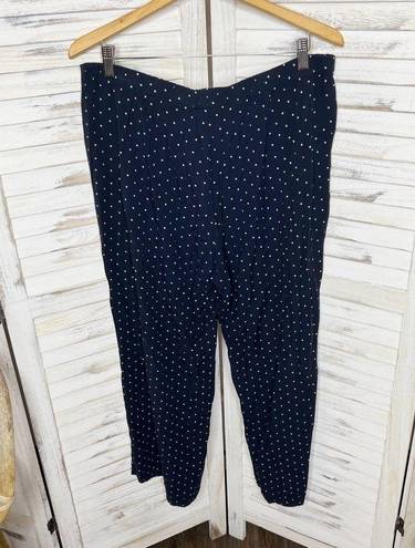 J.Jill  Women's Rayon Polka Dot Casual Pants Wide Leg Navy White Pockets Large