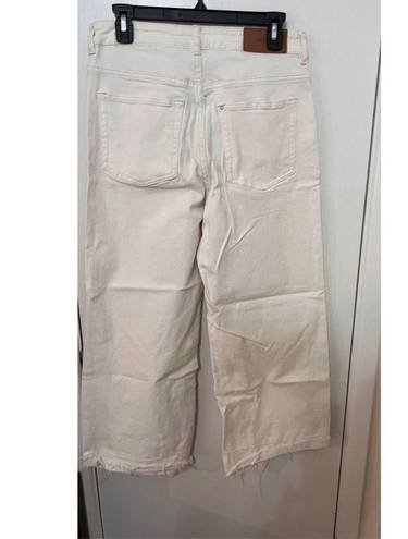 & Denim Women's High Waist Raw Cut Wide Leg Crop Pants White Light Wash Size 31