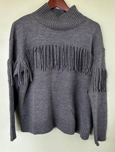 Jason Wu  Collective Sweater Size M Wool Blend Fringe Grey Mockneck Western Boho