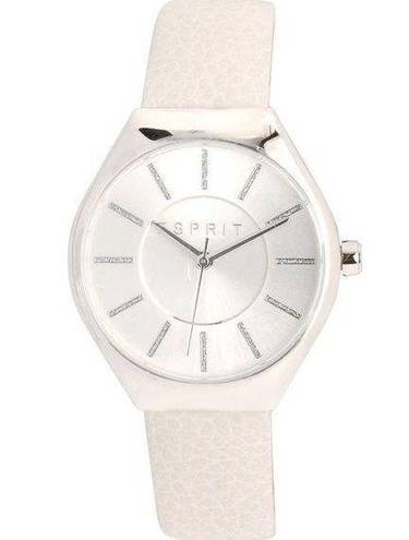 Esprit NWT  Silver & Beige Leather Band Watch