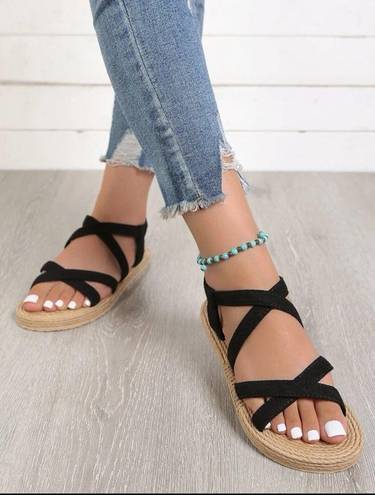 Women Split leather slingback sandals with crossed strap Size 8.5