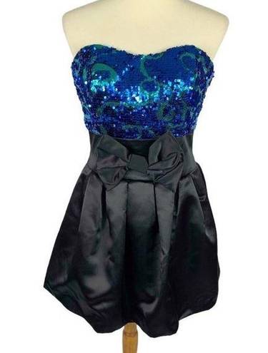 Hannah S Sequin Satin Semi Formal Strapless Dress