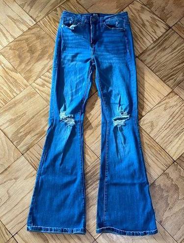 Simple Society Bell bottom high waist distressed denim jeans