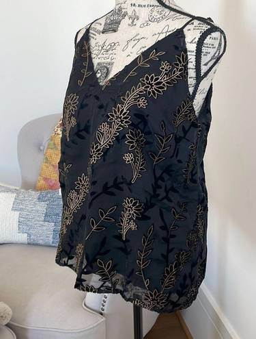 Lost + Wander Anthropologie  Gold Black velvet embroidery top Shirt Womens S