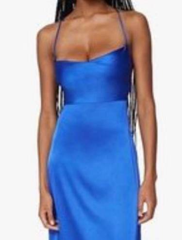 Danielle Bernstein  Blue Satin Lace Up Dress