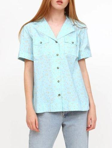 Ganni  Floral Organic Cotton Poplin Button-up Shirt In Blue