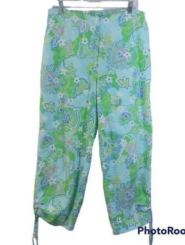 Oleg Cassini  Weekend Blue Green Paisley Print Cropped Pants L