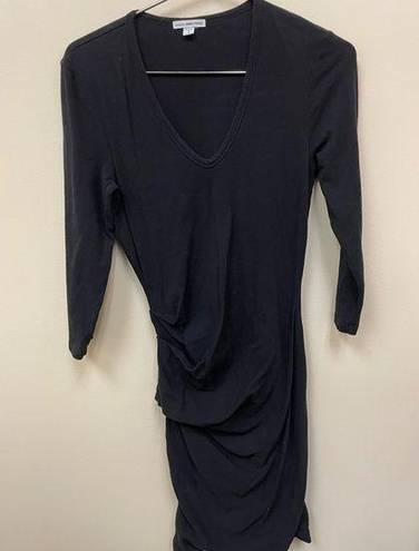 James Perse Standard  Black Jersey Mini Dress Size 3 Large Ruched Minimalist