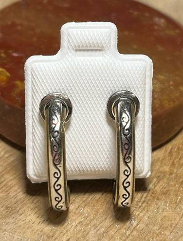 Brighton  Two-tone Swirl J Hoop 925 Sterling Silver Earrings