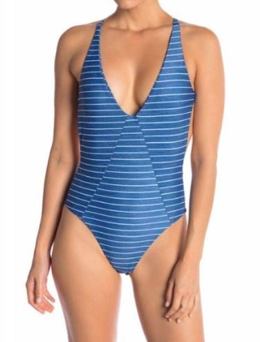 Rip Curl  blue stripe plunge neck cheeky swimsuit. New