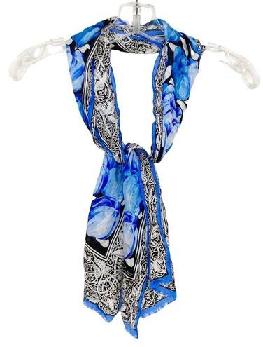 Oscar de la Renta  Blue Black Floral Scarf