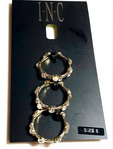 INC NEW  Size 8 STACKING RINGS Gold 3-Piece Set Faux Pearl & Crystal Stone NWT