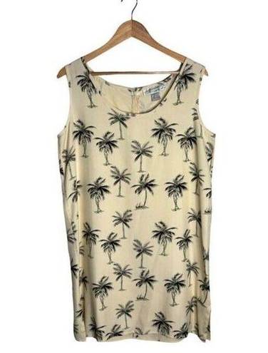 The Moon Vintage Pineapple Dress Palm Trees Cream Black Silk  Size Large EUC