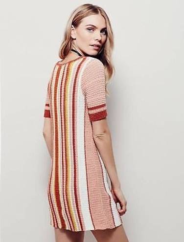 Free People NWT  Lollipop Sunset Orange Combo Crochet Beach Coverup Mini Dress- Size Small