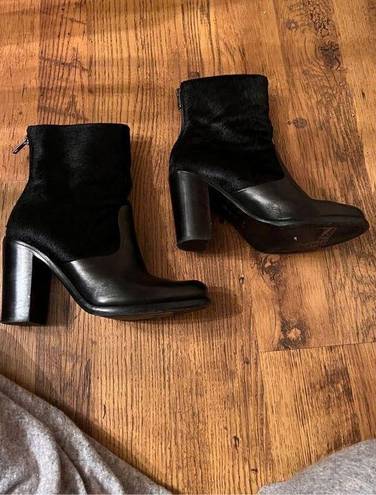 ALL Saints Black Leather Back Zip Ankle Boots Cow hide fur Size 7.5