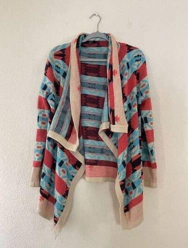 B Sharp Mohair wool southwestern Aztec print open cascade cardigan size small