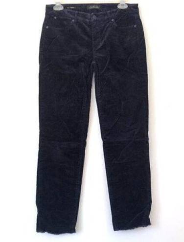 Talbots  Flawless Frayed Hem Cord Slim Leg Navy Blue Corduroy Pants Cropped Ankle