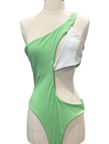 Zaful  Lime Green White One Piece Cutout Swimsuit