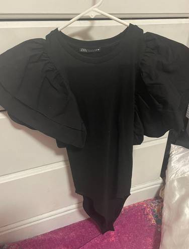 ZARA Black Ruffle Sleeve Bodysuit