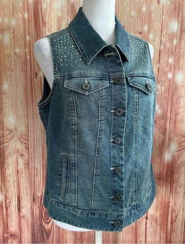 Style & Co Petite Jeweled Studded Denim Vest