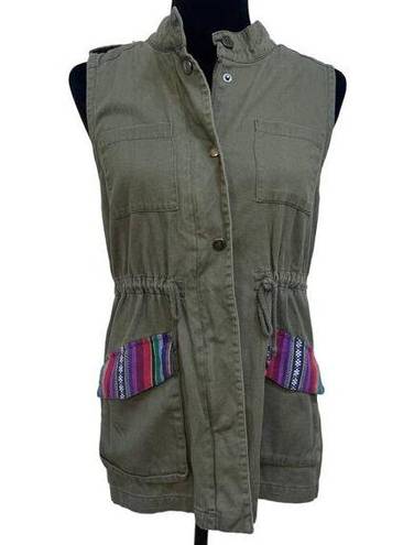 Harper  Army Green Vest With Colorful Pocket Accents Size S 100% Cotton