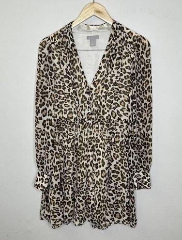 Divided  H&M Leopard Print Dress Women's Fit and Flare Tan Size 4 Long Sleeve Tan