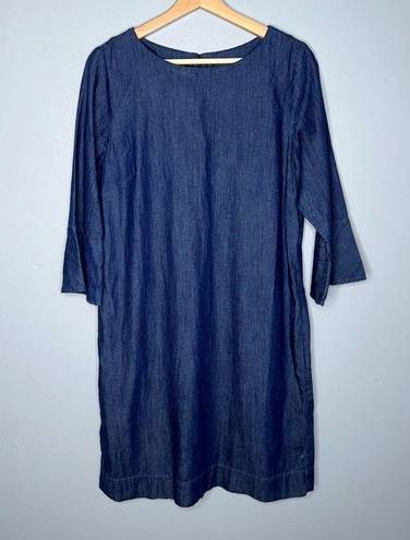 Talbots  Faux Denim Chambray Style Mini Dress Quarter Length Ruffle Sleeve 12p