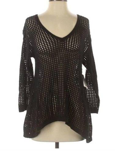 Eight Eight Eight  Women Size S Black Bohemian Crochet Shark Bit Hem Knit Top NWT