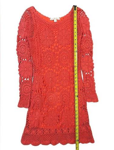 Boston Proper  Coral Crochet Lace Illusion-Sleeve Dress Boho Small