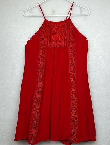 Alya Beautiful red summer Holter dress Sz Small Embroider details Back Keyhole