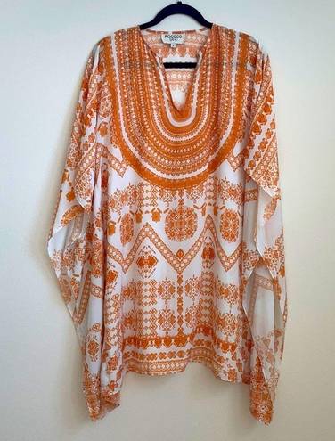 Rococo  Sand White orange tribal print kaftan dress