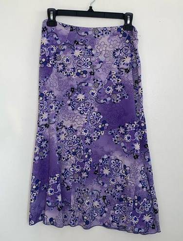 Lauren Scott Purple and White Floral Print Maxi Skirt