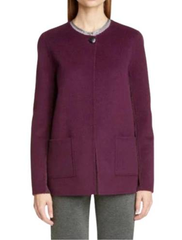 St. John  Double Face Cashmere Wool Blend Jacket Plum Snap Front Coat pockets