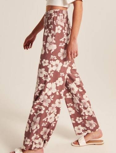 Abercrombie & Fitch Abercrombie Red Floral Linen Wide Leg Pants