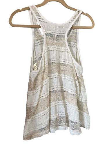 Kirra  Ivory and Metallic Gold Lace Tank, size S