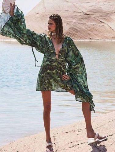 Cult Gaia 💕💕 Bruna Coverup ~ Linen Silk Saltation Basil Green Print Small S NWT