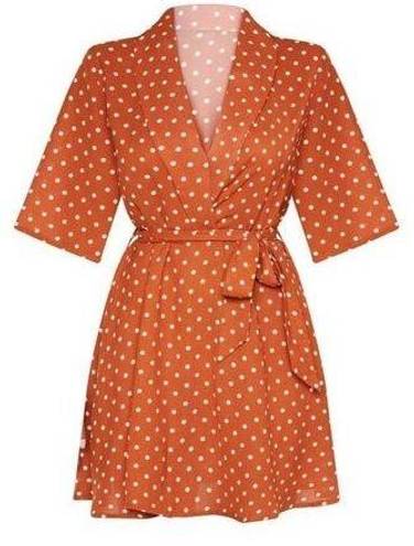 Pretty Little Thing  nwt terracotta collared polka dot short sleeve mini dress si