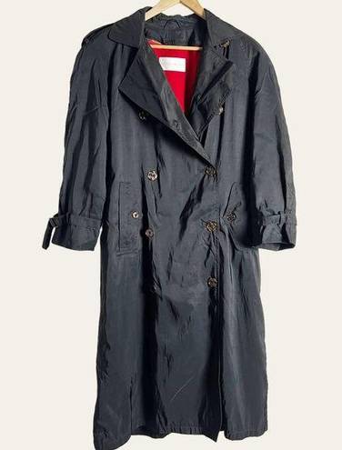 Jones New York  Black Double Breasted Wool Lined Rain Trench Coat Size Large