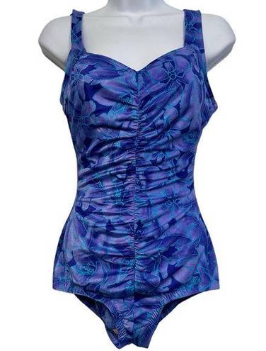 Maxine of Hollywood Women's Vintage  Blue Teal Florals Swimsuit Size 12 EUC #S-21