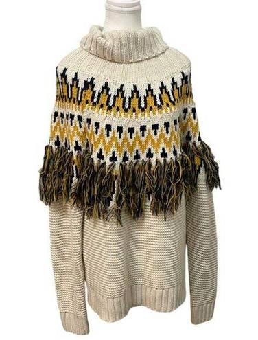 Angel Kiss  Fair Isle Fringe Knit Turtleneck Long Sleeve Sweater Pullover Women L